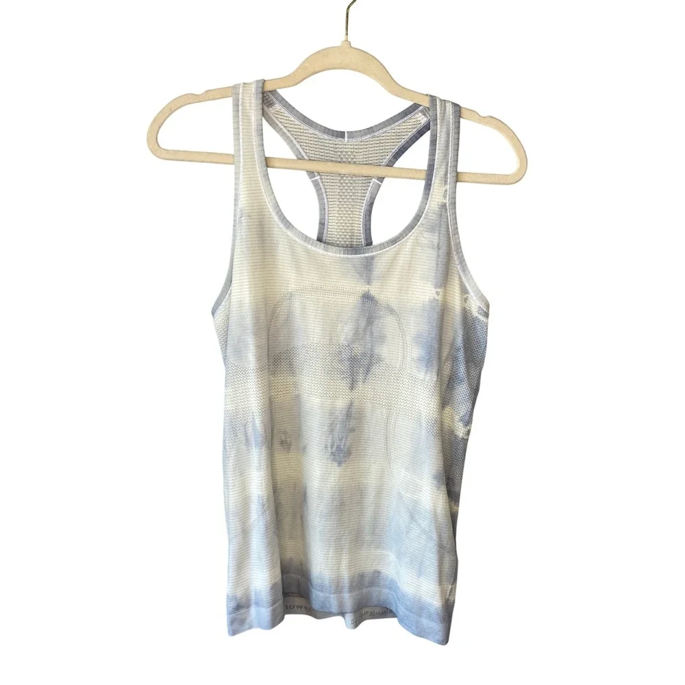Lululemon Swiftly Tech Racerback Tank Top Blue White Tie Dye ‎ Size 6